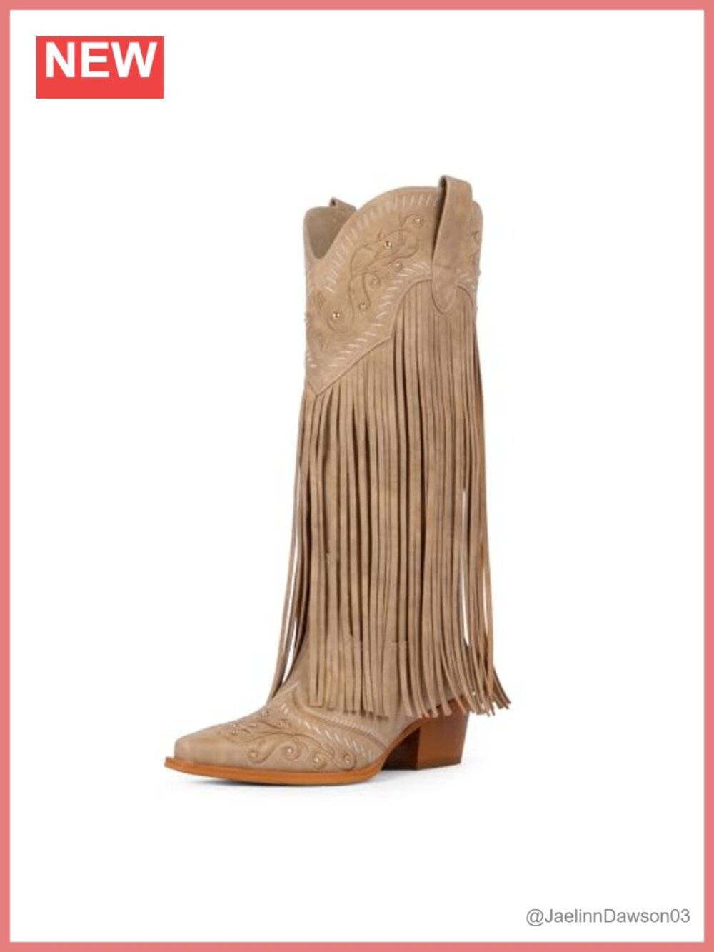 Fringe Cowboy Boots Knee High Pointed Toe Block Heel Western